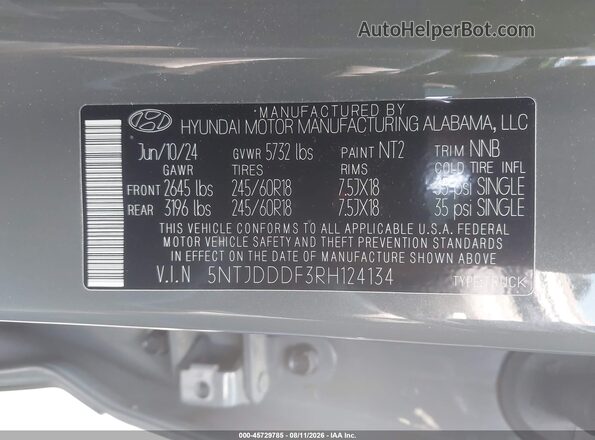 5NTJDDDF3RH124134 2024 HYUNDAI SANTA CRUZ Gray Widok komory silnika