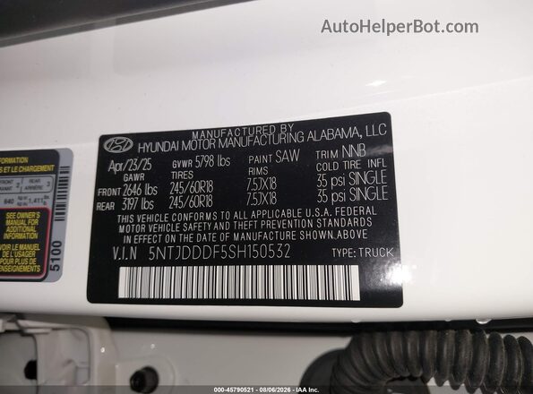 5NTJDDDF5SH150532 2025 HYUNDAI SANTA CRUZ White Շարժիչի բաժամունքի տեսք