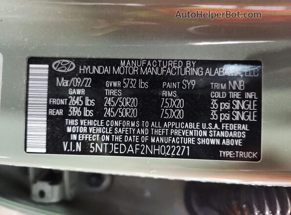 5NTJEDAF2NH022271 2022 HYUNDAI SANTA Green ძრავის განყოფილების ხედი