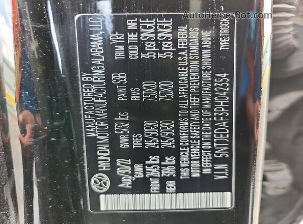 5NTJEDAF3PH042354 2023 HYUNDAI SANTA Black Widok naklejki z numerem VIN