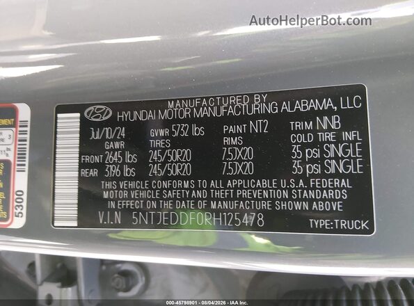 5NTJEDDF0RH125478 2024 HYUNDAI SANTA CRUZ Gray Widok komory silnika