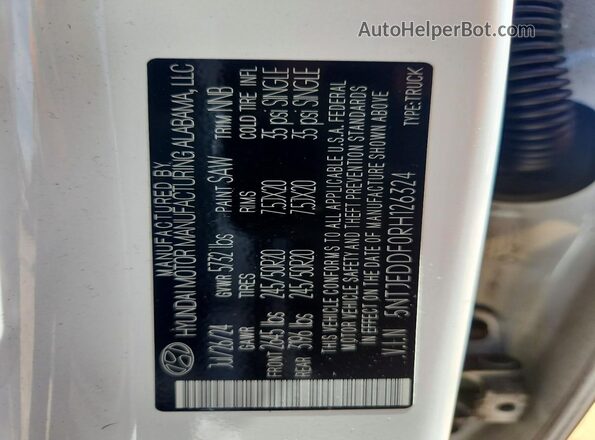 5NTJEDDF0RH126324 2024 HYUNDAI SANTA Белый Вид подкапотного пространства
