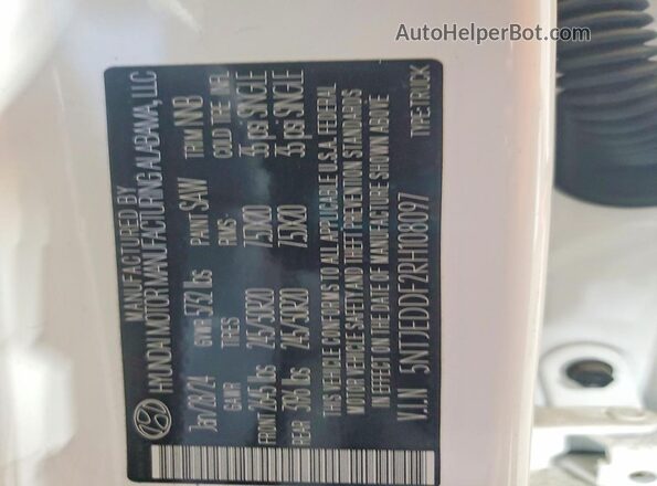 5NTJEDDF2RH108097 2024 HYUNDAI SANTA White Vista del compartimento del motor