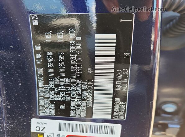 5TDAAAA58SS030140 2025 TOYOTA GRAND Blue Вид наклейки з VIN-кодом