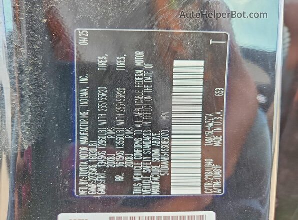 5TDAAAB54SS085070 2025 TOYOTA GRAND Black Widok naklejki z numerem VIN