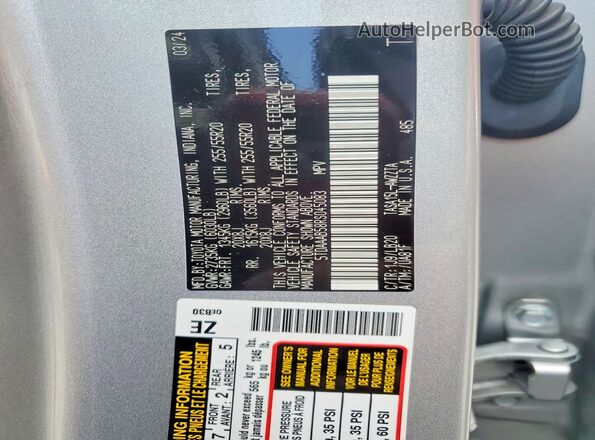 5TDAAAB58RS045083 2024 TOYOTA GRAND Gray Vista de la etiqueta del VIN