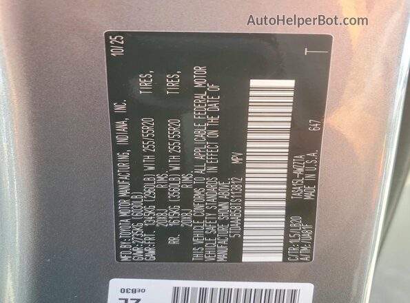 5TDAAAB58TS113812 2026 TOYOTA GRAND Silver VIN sticker view