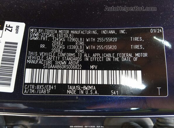 5TDAAAB60RS006822 2024 LEXUS TX 350 Blue Widok komory silnika