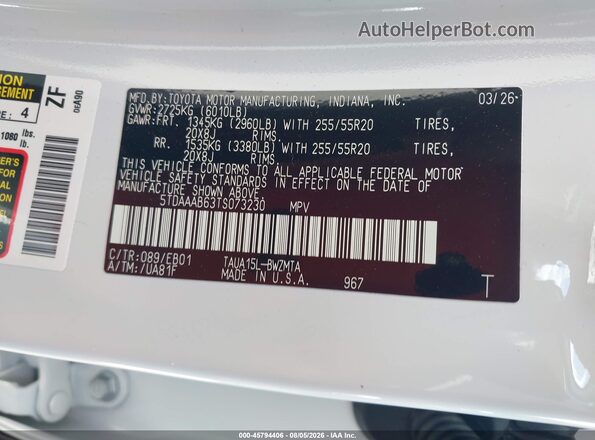 5TDAAAB63TS073230 2026 LEXUS TX 350 White Widok komory silnika