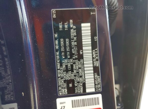 5TDAAAB65SS031480 2025 LEXUS TX Blue VIN კოდის სტიკერის ხედი