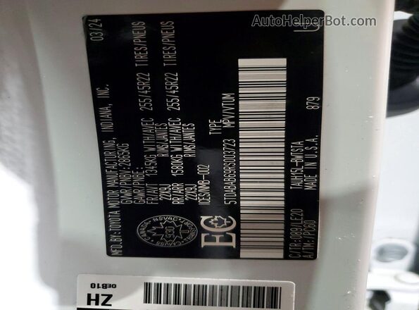 5TDABAB69RS003723 2024 LEXUS TX White Widok naklejki z numerem VIN