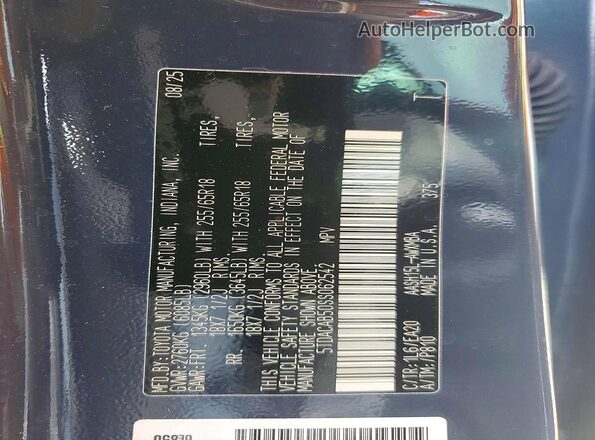 5TDACAB50SS062542 2025 TOYOTA GRAND Blue VIN sticker view
