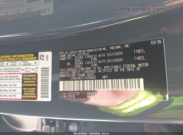 5TDACAB55TS098082 2026 TOYOTA GRAND HIGHLANDER HYBRID Gray Engine compartment view