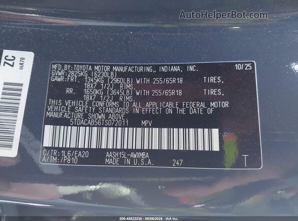 5TDACAB56TS072011 2026 TOYOTA GRAND HIGHLANDER HYBRID Серый Вид подкапотного пространства