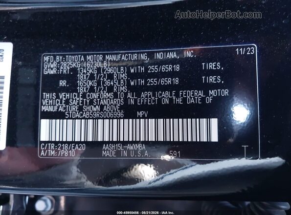 5TDACAB59RS006996 2024 TOYOTA GRAND HIGHLANDER Черный Вид подкапотного пространства