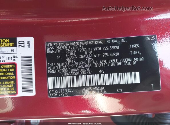 5TDACAB59TS067997 2026 TOYOTA GRAND HIGHLANDER HYBRID Красный Вид подкапотного пространства