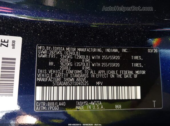 5TDADAB52TS040525 2026 TOYOTA GRAND HIGHLANDER HYBRID Blue Engine compartment view