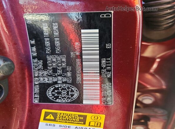 5TDBCRFH5GS018499 2016 TOYOTA HIGHLANDER Maroon Vista de la etiqueta del VIN