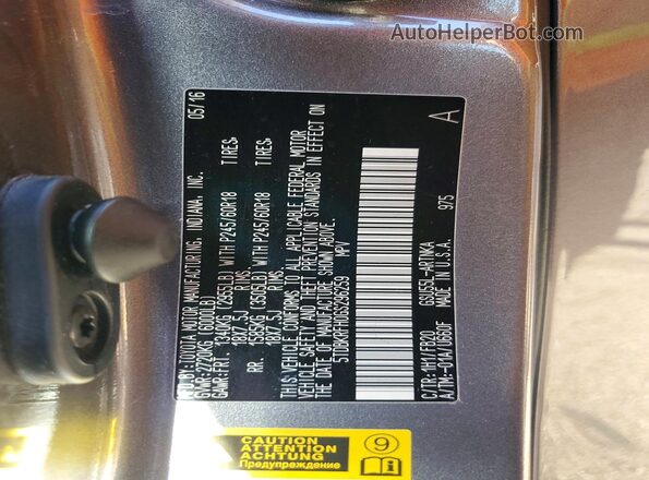 5TDBKRFH0GS296259 2016 TOYOTA HIGHLANDER Gray VIN sticker view