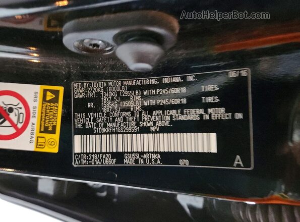 5TDBKRFH1GS299591 2016 TOYOTA HIGHLANDER Black Widok wnętrza 360 stopni