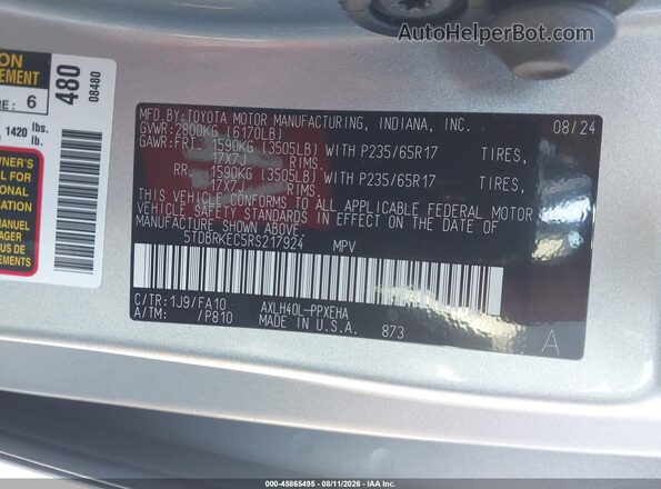 5TDBRKEC5RS217924 2024 TOYOTA SIENNA Gray ძრავის განყოფილების ხედი