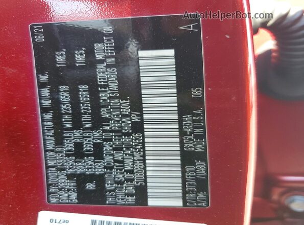 5TDBZRBH1MS547626 2021 TOYOTA HIGHLANDER Red Սալոնի 360 աստիճան տեսք