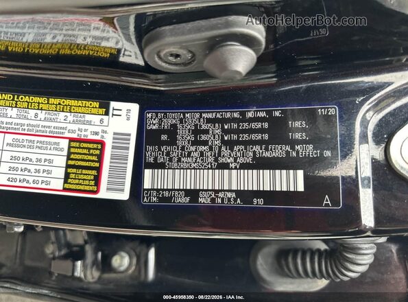5TDBZRBH3MS525417 2021 TOYOTA HIGHLANDER Черный Вид подкапотного пространства