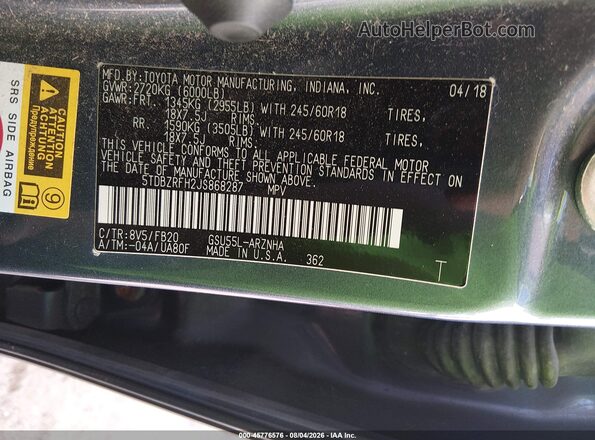 5TDBZRFH2JS868287 2018 TOYOTA HIGHLANDER Blue Widok komory silnika