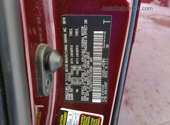 5TDBZRFH7KS728009 2019 TOYOTA HIGHLANDER Бордовый Панорамный вид салона 360°
