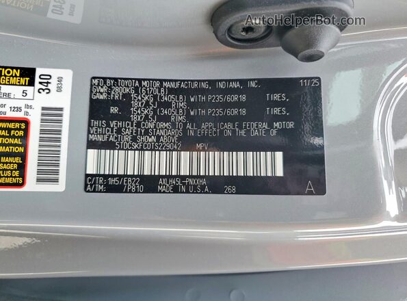 5TDCSKFC0TS229042 2026 TOYOTA SIENNA Gray Vista interior de 360 grados
