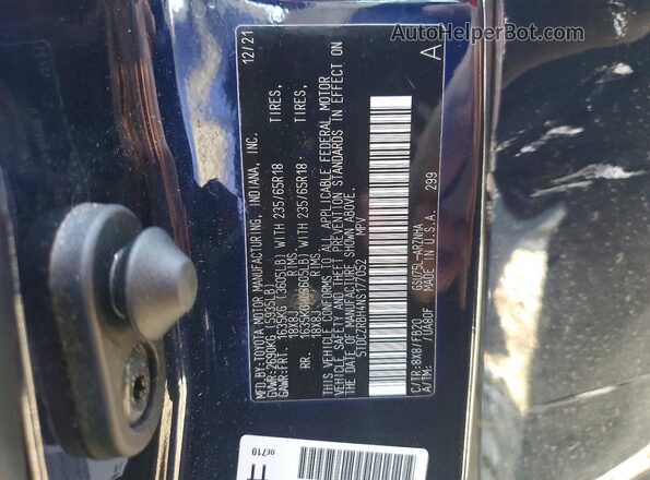 5TDCZRBH4NS177052 2022 TOYOTA HIGHLANDER Синий Вид наклейки с VIN-кодом