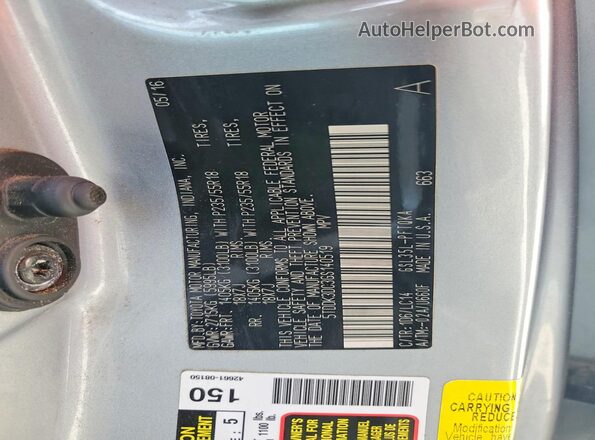5TDDK3DC3GS140519 2016 TOYOTA SIENNA Silver VIN կոդի պիտակի տեսք