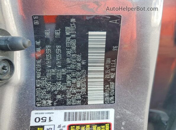 5TDDK3DC7GS144329 2016 TOYOTA SIENNA Gray Vista de la etiqueta del VIN