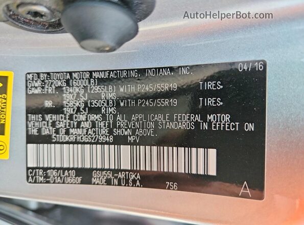 5TDDKRFH3GS279948 2016 TOYOTA HIGHLANDER Silver Vista interior de 360 grados