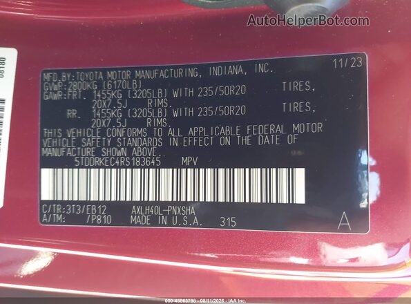 5TDDRKEC4RS183645 2024 TOYOTA SIENNA Red ძრავის განყოფილების ხედი