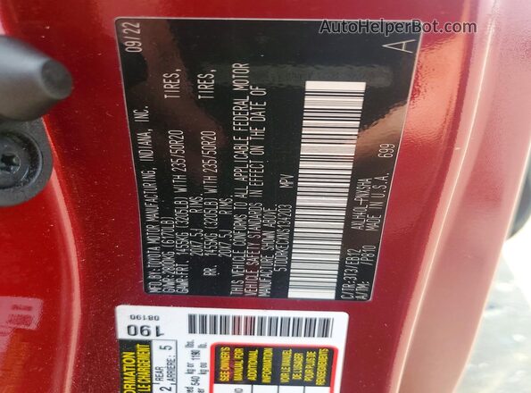 5TDDRKECXNS134203 2022 TOYOTA SIENNA Red VIN კოდის სტიკერის ხედი