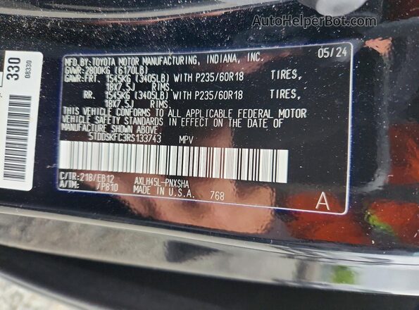 5TDDSKFC3RS133743 2024 TOYOTA SIENNA Черный Вид наклейки с VIN-кодом