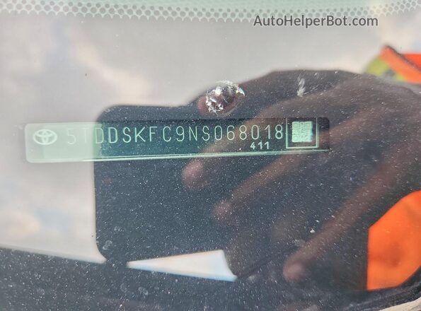 5TDDSKFC9NS068018 2022 TOYOTA SIENNA Gray VIN կոդի պիտակի տեսք