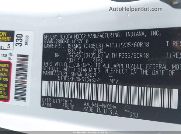 5TDDSKFC9RS134637 2024 TOYOTA SIENNA White Vista del compartimento del motor