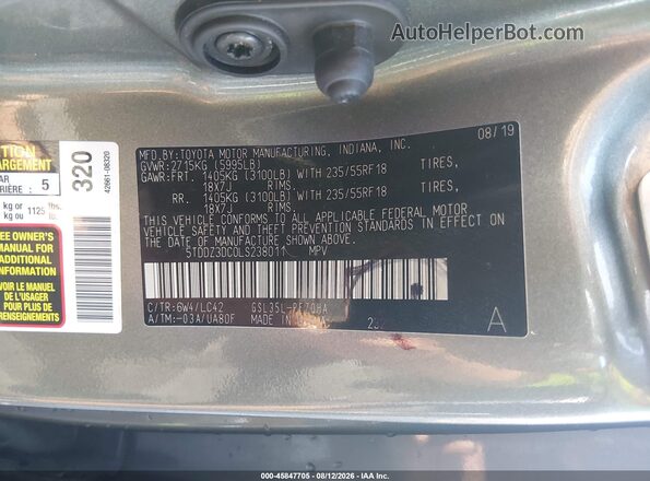 5TDDZ3DC0LS238011 2020 TOYOTA SIENNA Gray Вид підкапотного простору