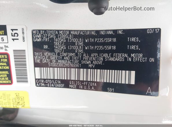 5TDDZ3DC2HS169961 2017 TOYOTA SIENNA White Вид підкапотного простору