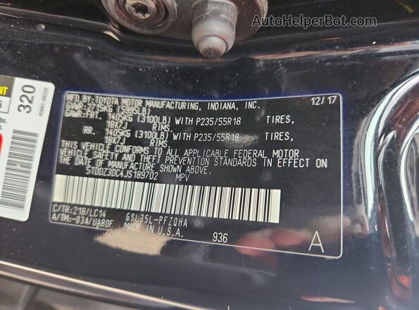 5TDDZ3DC4JS189702 2018 TOYOTA SIENNA Black VIN კოდის სტიკერის ხედი