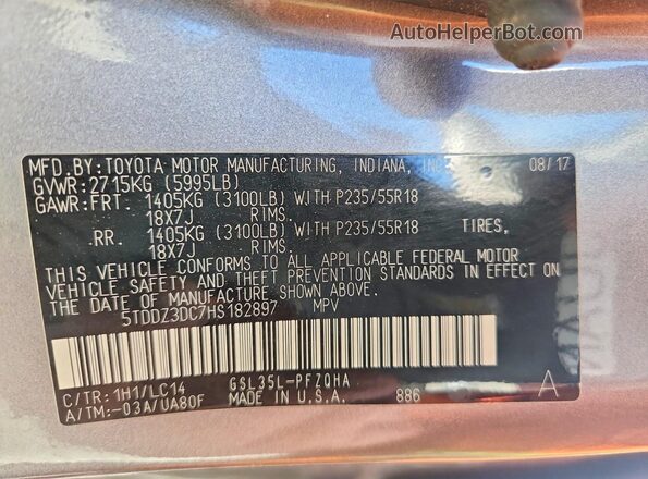 5TDDZ3DC7HS182897 2017 TOYOTA SIENNA Gray Սալոնի 360 աստիճան տեսք