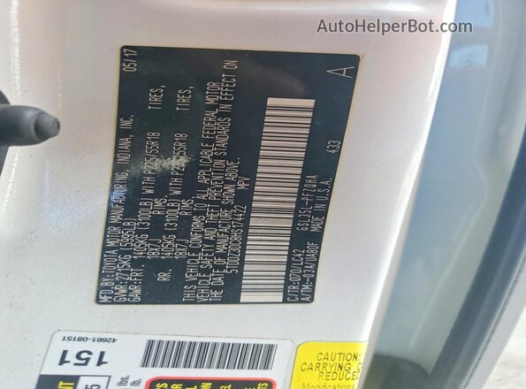 5TDDZ3DC8HS174422 2017 TOYOTA SIENNA White Вид наклейки з VIN-кодом