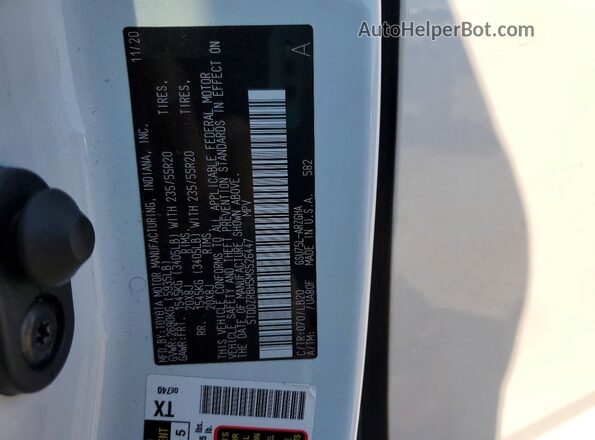 5TDDZRBH5MS526447 2021 TOYOTA HIGHLANDER White VIN კოდის სტიკერის ხედი