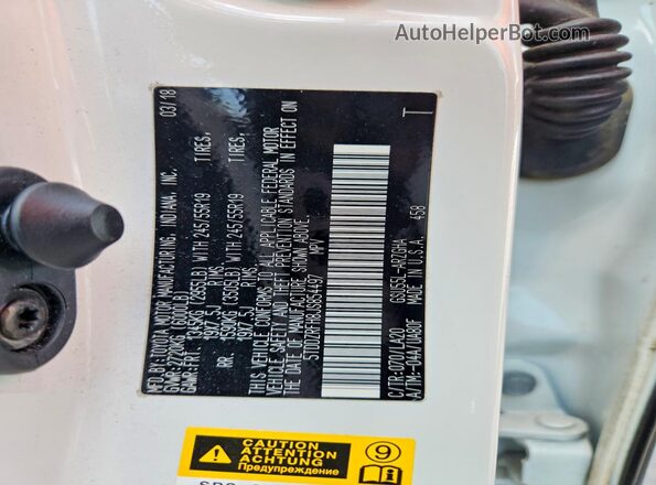 5TDDZRFH8JS854497 2018 TOYOTA HIGHLANDER White Вид наклейки з VIN-кодом