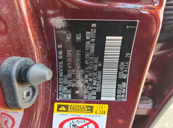 5TDDZRFHXJS888408 2018 TOYOTA HIGHLANDER Burgundy Widok naklejki z numerem VIN