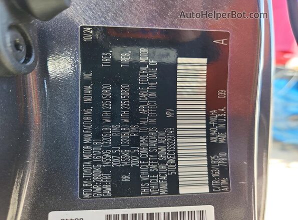 5TDERKEC1SS229149 2025 TOYOTA SIENNA Gray VIN կոդի պիտակի տեսք
