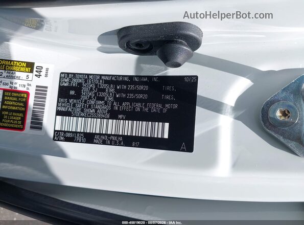 5TDERKEC2SS289408 2025 TOYOTA SIENNA Белый Вид подкапотного пространства