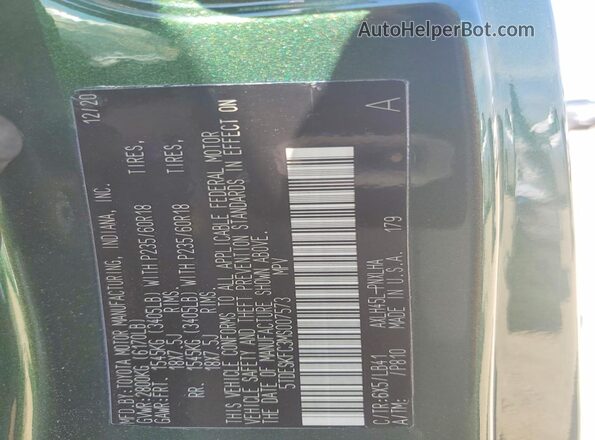 5TDESKFC3MS007573 2021 TOYOTA SIENNA Green VIN կոդի պիտակի տեսք
